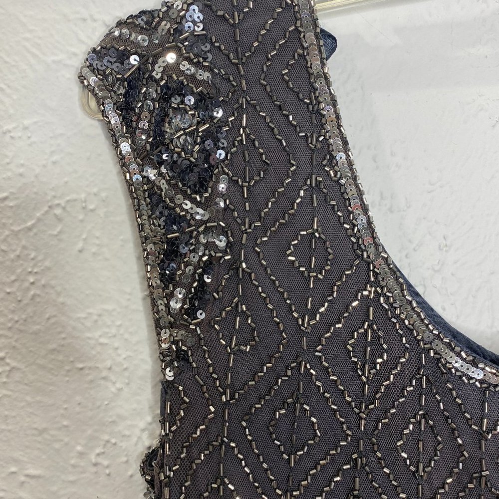 J KARA NWT, women's size 10, silver/grey beaded top, formal maxi dress. - Picture 5 of 8